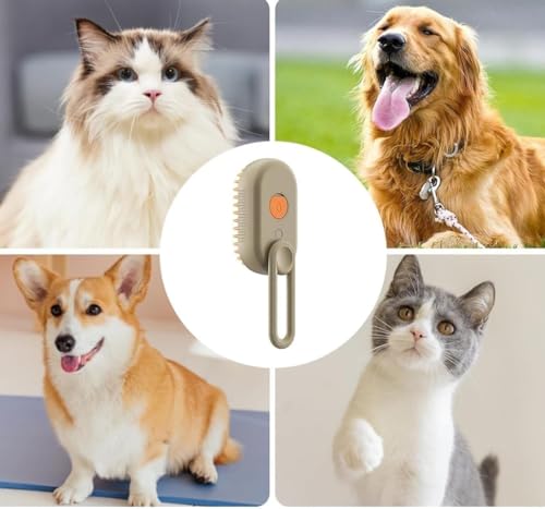 Escova Pet Vaporizada 3 em 1 Para Remoção De Pelos Gatos Cães Massageadora Autolimpante Recarregável