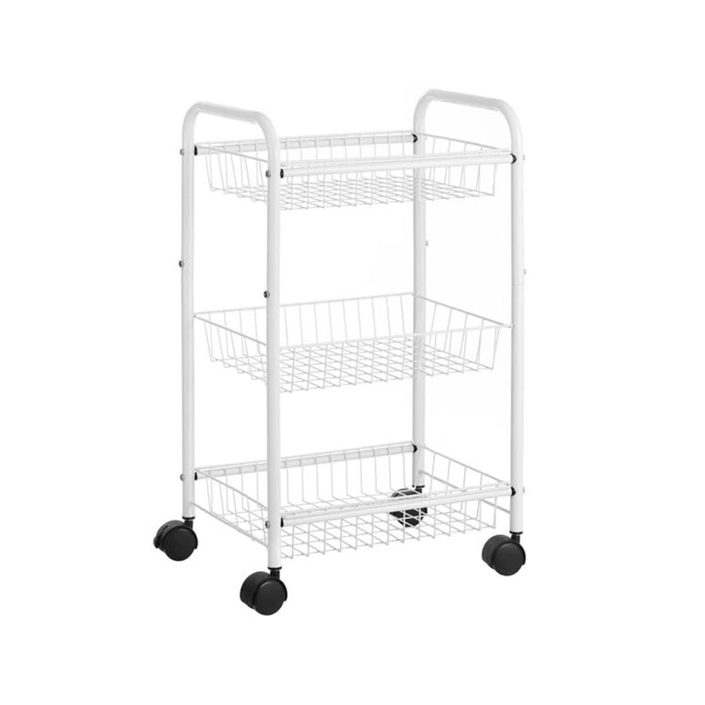 Carrito de cocina de metal rodante de 3 niveles, estante blanco para el hogar, oficina y despensa, organizador multiusos, diseño que ahorra espacio, exhibición de frutas y aperitivos