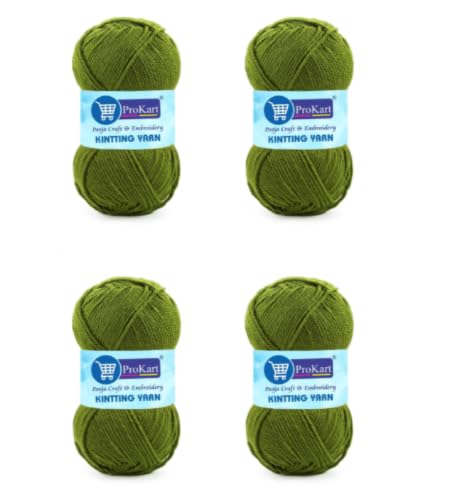 Image of ProKart Premium 4 Ply Woolen Knitting Yarn, Sap Green (100g x 4 Pack). Soft Yarn for Knitting, Crochet and Crafts. Ideal for Sweaters, Scarves, Hats, Baby wear, Purses and DIY Projects.