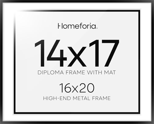 Image of Homeforia Diploma Frame 16x20 Black, High End Metal 16 x 20 Black Certificate Frames with Mat 14 x 17, 20x16 Document Frame Matted to 14x17, Award Graduation Frames, Tempered Glass, Wall Kit, Set of 3