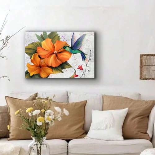 Tableau colibri orange 70x120cm en impression haute définition sur toile résistante