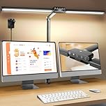 Rimposky Desk Lamp, LED Desk Light for Home Office, 24W Bright Double Head Architect Desk Lamp with Clamp for Study Reading, Eye Caring Computer Monitor Light, Auto Dimming Sensor, Dimmable, Timer