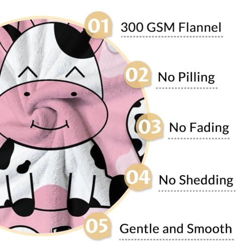 Mercuryelf Custom Cow Throw Blanket - Soft, Fuzzy & Warm - 30x40 Inches Small Blankets for Lap, Crib - Pink Cute Throws Gift for Kids