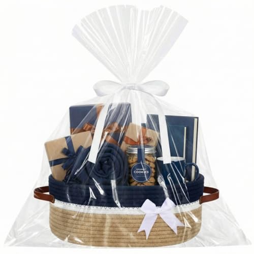 Image of Colingmill 2026 Graduation Large Woven Basket for Gifts Empty Set with Gift Bags and Ribbon Gift Baskets and Wrapping Set Storage 14 inchx 10 inchx 5.5 inch Decorative Box for Class of 2026 Graduation(Dark Blue)
