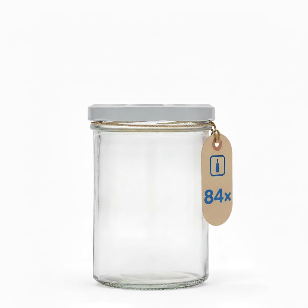 84 Sturzgläser 435 ml Marmeladenglas Einmachglas Einweckglas TO 82 mit weißem Deckel, ideal für Marmelade, Konfitüre, Gelee, Suppe oder Meal Prep, backofenfest | Made in Germany