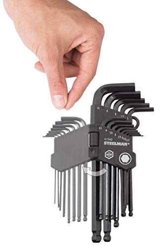 Image of Steelman 26-Piece Long Arm Ball End Hex Key Wrench Set, Inch /Metric (SAE /MM), Extended Length Driver Shafts for Long Reach, Machined Ball Ends for Tight Spaces