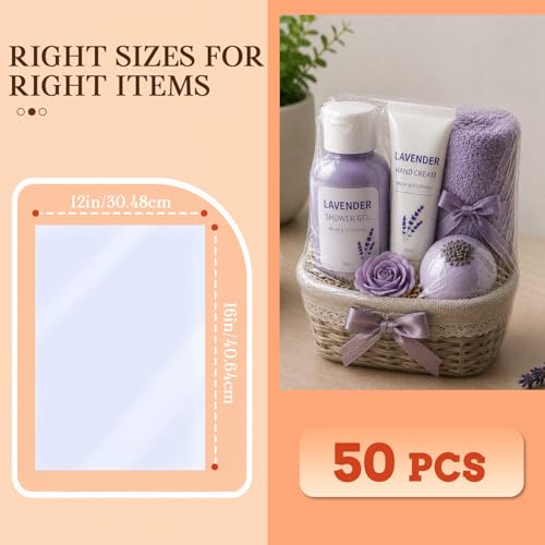 Image of WIKDAY Shrink Wrap Bags 50 PCS 12x16 Inches Cellophane Bags Wrapping Plastic Clear Wrap Bags