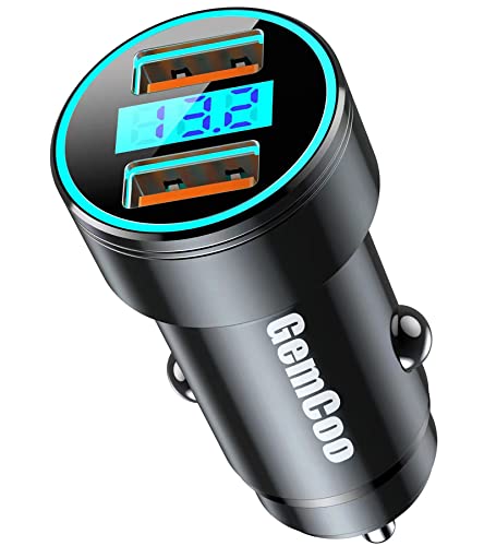 GemCoo QC3.0 Chargeur de Voiture Allume Cigare USB, All Metal 45W Chargeur Voiture Double QC3.0 Adaptateur USB avec Voltmètre LED Protection Complète, pour Divers Appareils Mobiles