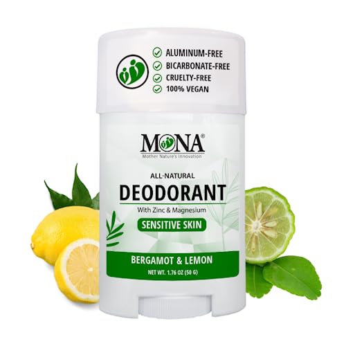 Image of MONA BRANDS All Natural Deodorant For Women & Men | For Sensitive Skin | No Aluminum or Baking Soda | (BERGAMOT LEMON 1.76 Oz)