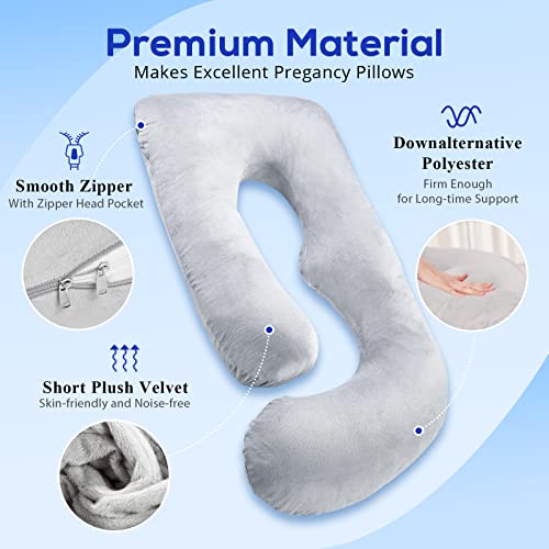 Sasttie Pregnancy Pillows For Sleeping, Maternity Pillow For Pregnant Women, U Shaped Side Sleeper Pregnancy Pillow, 59'' Full Pregnant Pillow With Removable Velvet Cover, Grey #TOP1