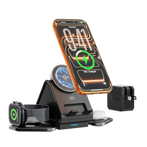 3 in 1 Charging Station, Mag Safe Wireless Charger Stand, Qi2 Certified, 15W Multiple Device Magnetic Charging Station for iPhone 16,15,14,13,12 Series, Apple Watch, AirPods (USB-C Charger I