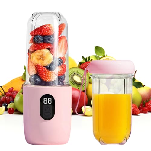 Jounin Mini Batidora Portátil, Batidora de Vaso Portatil con Pantalla Digital, Recargable Tipo-C, Mini Licuadora con Tapa de Viaje para Jugos y Batidos, Cocina, Gimnasio, Oficina