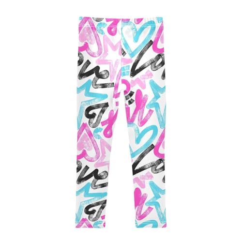 Chaotic with Line Hearts Stars Girls Leggings,Workout Leggings for Girls Toddler Athletic Leggings Size for 3-10T2