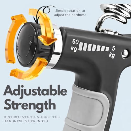 Image of LEAFED Hand Grip Adjustable with Digital Counter - High Quality Hand Gripper for Men & Women | Forearm, Wrist & Finger Exerciser | Power Grip Trainer for Gym & Home Workout | Hand Strengthener Equipment (Black & Grey)