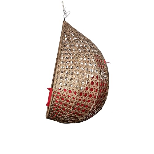 Image of Patio Outdoor Double Seater Swing Chair Without Stand for Balcony, Garden | Weather Resistant Rattan & Wicker Hammock Jhula for Adults | Outdoor Sofa Swing (Gold & Red)