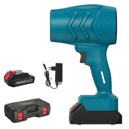 Soplador de Hojas Bateria 21V, Soplador Aspirador de Hojas con Bateria de 1500mAh, 36000RPM, Mini-Soplador de Hojas Baterias Inalámbrico, para Limpieza Polvo, Hojas, Nieve (Azul, con 1 Batería)