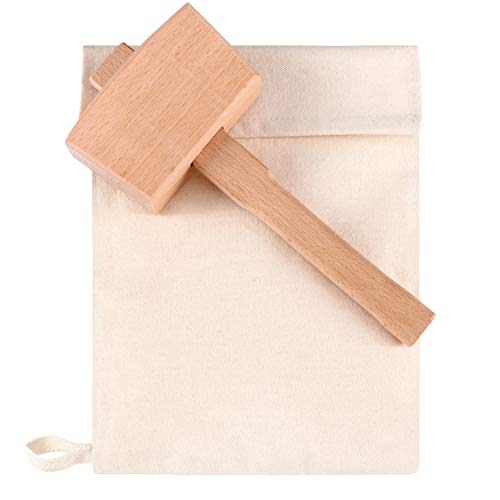 Boao 2 Pieces Ice Crusher Lewis Bag Summer Mallet Canvas Bag Crushed Maker Reusable Bag Ice Crusher Wood Hammer for Bartender Bar Accessory