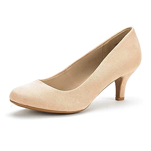 DREAM PAIRS Women's Dress Comfortable Low Heel Pump Shoes 5 Nude/Suede