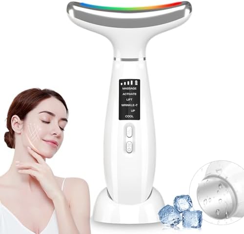 MASIKE Neck Face Beauty Device, Multifunctional Portable Facial Massager, 4 Color Led Face Neck Massager for Skin Care