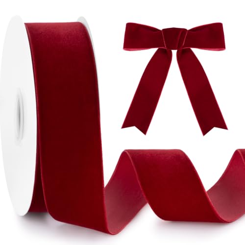 KINGLAKE Samtband Bordeaux 3.8cmX9M, Geschenkband Samt Band, Schleifenband