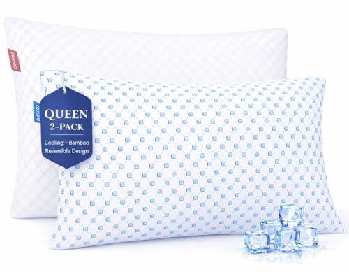 Nestl Cooling Pillows Queen Size Set of 2 Luxury Shredded Memory Foam Pillows for Sleeping 2 Pack Adjustable Cold Gel Pillow for Hot Sleepers Supportive Cool Pillow for Side Back Stomach Sleepers