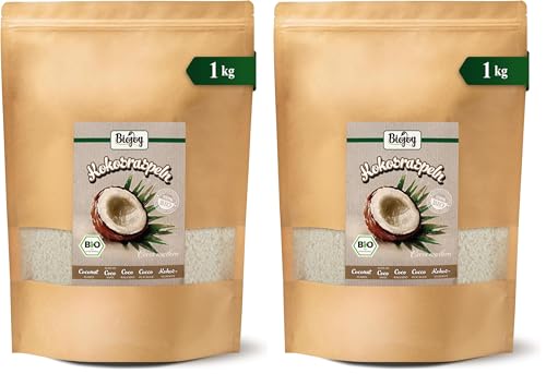 Biojoy Coco rallado deshidratado Ecológico (1 kg), sin azúcar añadido y sin tostar (Paquete de 2)