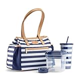 Fit & Fresh Lunch Bag For Women, Insulated Womens Lunch Bag For Work, Stain-Resistant Large Lunch Box For Women With Salad Container and Matching Tumbler, Zipper, Copley Lunch Kit, Navy Stripe