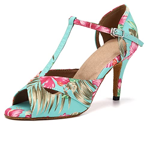 VCIXXVCE Chaussures de Danse Latine Talon pour Femme avec T Sangle Rumba Tango Chaussures Danse de Salon Bout Ouvert,39 EU Cover