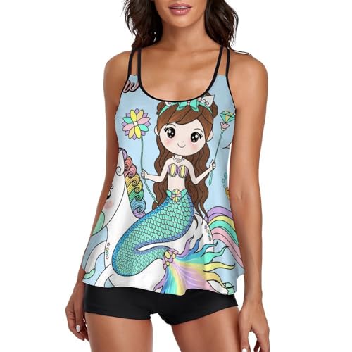 Ensemble bikini tankini sirène licorne femme anti-frottement avec shorty