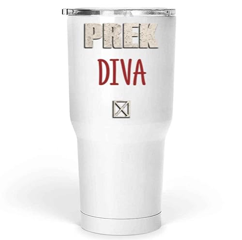 Pre K Diva Gifts for Daughter - Student Teacher Gift for Preschoolers - Gray and Muticolor 30 Oz White Stainless Steel Large Tumbler