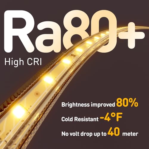 Image of Shine Decor LED Strip Light Easy Connectable, 2800K Warm White Cold Resist Weatherproof Plug-in for Indoor Outdoor, 101 LM /FT Dimmable Bright Eco Rope Lighting 16.4FT, 120V Whole Set ETL Listed