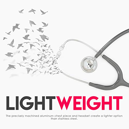 Mdf Acoustica Lightweight Stethoscope For Doctors, Nurses, Students, Home Health Use, Adult, Dual Head, Grey Tube, Silver Chestpiece-Headset, Mdf747Xp12 #TOP2