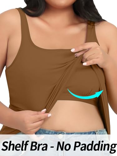 Image of V FOR CITY Plus Size Tank Top for Women with Non-Padded Shelf Bra Adjustable Wide Strap Camisole Cotton Udershirts 1X-5X