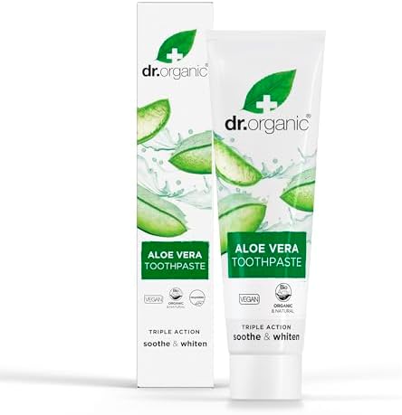 Dr Organic Aloe Vera Zahnpasta, Aufhellend, Natürlich, Vegan, Tierversuchsfrei, Paraben- & SLS-frei, Bio, 100ml