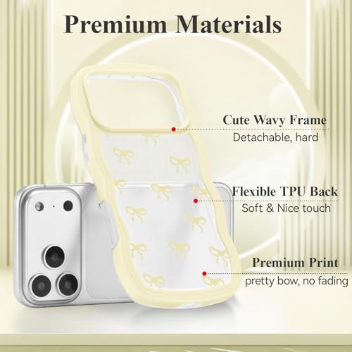 Coque iPhone 17 Pro jaune vagues bouclées et ruban mignon antichoc - 2