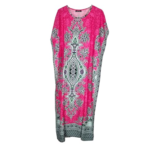 Image of Kiran Fashion Ladies Cotton Kaftan Long Maxi Dress Dashiki African Print Summer Beach One Size (Hot Pink)
