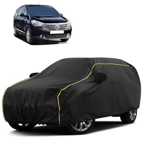 Image of Sulfar 100% Water Resistant Car Body Cover Compatible with Mirror for Renault Lodgy (Triple Stitched, Full Bottom Elastic, Black Taffeta with Yellow Piping)