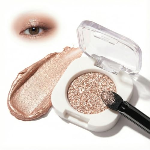Single Shimmering Rose-Gold Eyeshadow Compact - Glittery, Metallic, Highly Pigmented Long-Lasting Creamy Formula for Evening & Special Occasion Makeup, Party, Date Night, Glamorous Luminous Shimmer