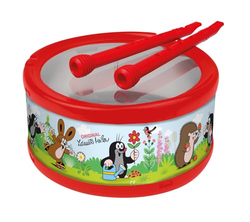 LENA Lustige Trommel Der kleine Maulwurf - Trommel für Kinder mit Rassel-Effekt durch integrierte Bälle, Ø 21cm inkl. 2 Trommelstöcke, Schlagzeug für Kinder ab 3 Jahren