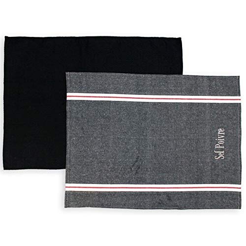 Soleil d'ocre Lote de 2 paños de Cocina de algodón Sel et POIVRE Negro, Bordado 50 x 70 cm