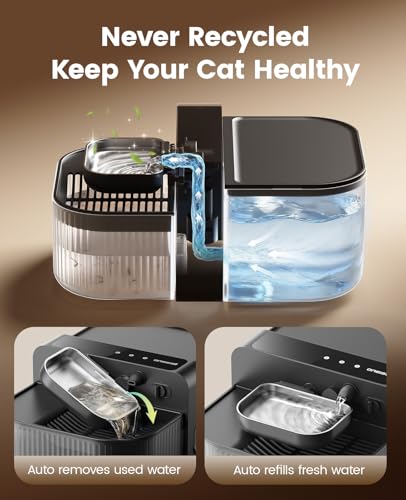 Image of oneisall Wireless Filterless Cat Water Fountain, Separate Clean and Dirty Water Pet Fountain with Stainless Steel Bowl, 3.5L /118oz Quiet No Filter Smart FreshFill Automatic Cat Water Dispenser, Black