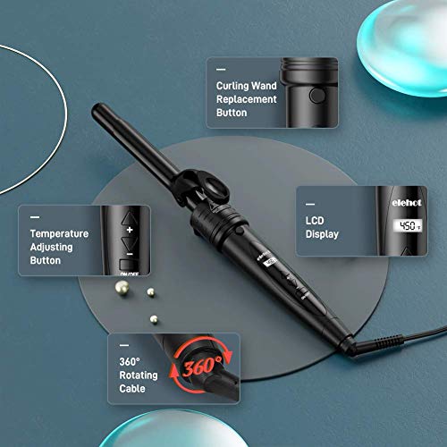 ELEHOT Curling Iron Curing Wand Set 6 in 1 Interchangeable Ceramic Tourmaline Hair Barrels and Temperature Display & Heat Settings with Protective Glove (Black) - Thumbnail 5