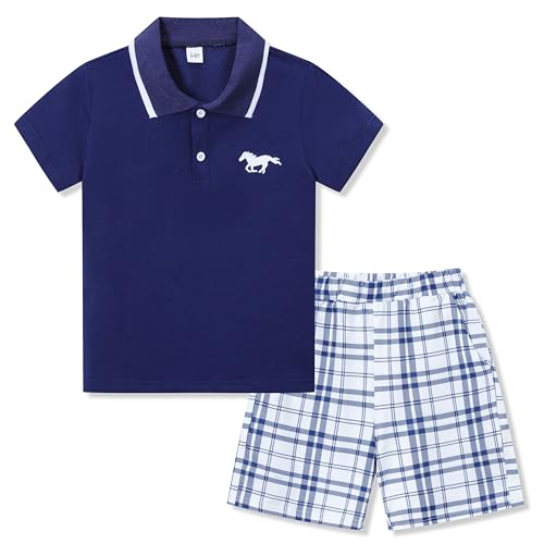 Afsmlys Boys Clothes Summer Oufit Short Sleeve Polo Shirt + Plaid Print Shorts 2 Pieces Kids Little Boy Casual Clothing Set Size 6 7