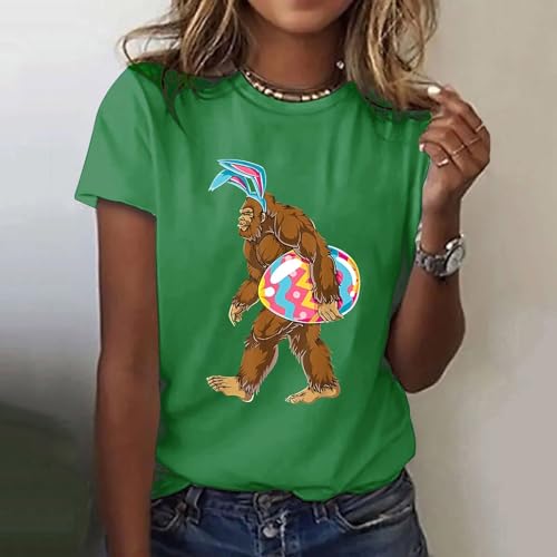 Elogoog Camiseta feminina feliz páscoa engraçada manga curta ovos de páscoa coelho coelho gráfico ca