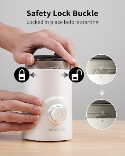 Image of SHARDOR Electric Super Silent Blade Coffee Grinder, Timed Grind Control Rotary Knob, Adjustable Coarse to Fine for Coffee Beans, Spices & Herbs, White