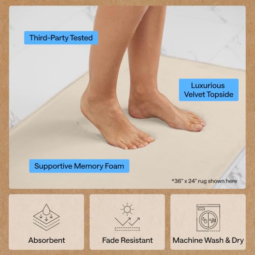 Image of GORILLA GRIP Memory Foam Bath Mat, Soft Absorbent Velvet Bathroom Mats, Durable Dots on Underside, Machine Washable Bathmat, Carpet Rug Room Decor for Shower Tub Floor RV, 42x24 Rugs, Cream