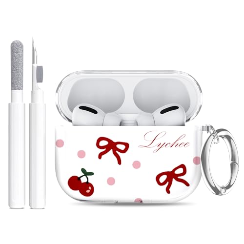Image of Compatible Airpods Pro 3 Case (2025),Soft Cute Red Bow Print Silicone Protective Cases for Apple AirPods Pro 3rd Generation Case,Airpod Pro 3 Cover with Keychain&Cleaner Kit for Women /Girls,Red Bow