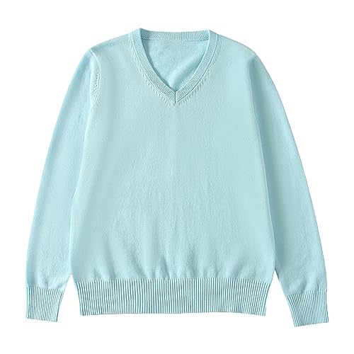 School Girl Boy V Neck Solid Color Sweater Cardigan Long Sleeve Knit Top for 4 to 7 Years Kids Plain T Shirts