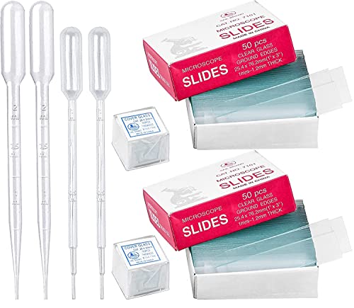 HATANSE 100 Pièces Lames de Microscope et 200 Pièces Verres Microscope Préparées pour Microscope et l'étude la Biologie de Dcience en Laboratoire Cover