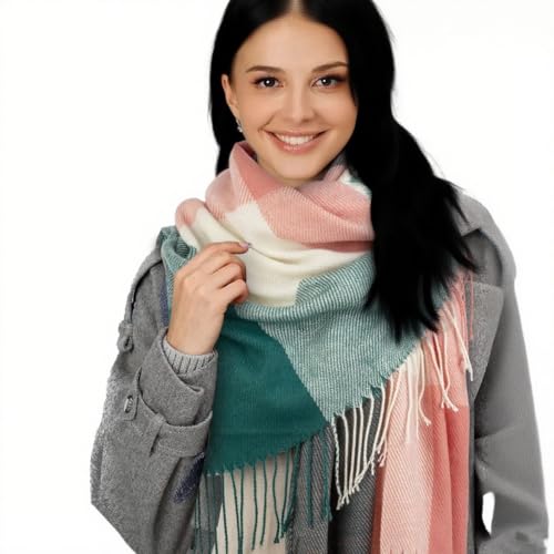 Women's Plaid Scarf Winter Warm, Oversized Blanket Wrap Shawl, Chunky Tartan Scarves for Women3